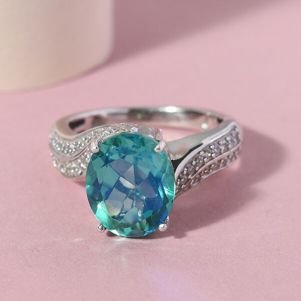 Pfau Triplett Quarz und Zirkon Ring 925 Silber platiniert  ca. 4,22 ct image number 2