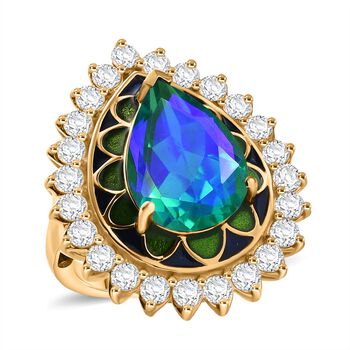 D joy Pfau Quarz Triplette, Wei&szlig;er Zirkon Ring 925 Silber 750 Gelbgold Vermeil (Gr&ouml;&szlig;e 20.00) ca. 7.78 ct