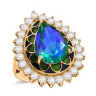 D’joy Pfau Quarz Triplette, Weißer Zirkon Ring 925 Silber 750 Gelbgold Vermeil (Größe 20.00) ca. 7,78 ct