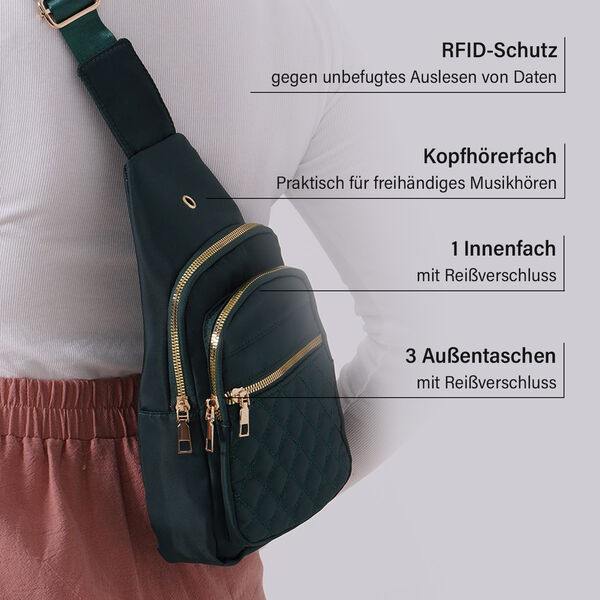 Rucksack mit RFID-Schutz in Steppoptik, 17x7,5x30cm, Dunkelgrün image number 4
