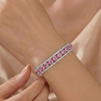 Rosa Zirkonia, Wei&szlig;er Zirkonia Armreif, Flexibles (ca. 18-19 cm), Nickelfreies Messing