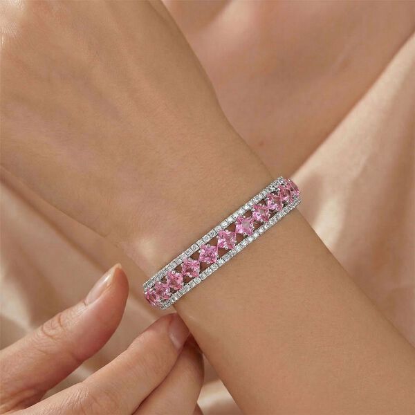 Rosa Zirkonia, Wei&szlig;er Zirkonia Armreif, Flexibles (ca. 18-19 cm), Nickelfreies Messing image number 2