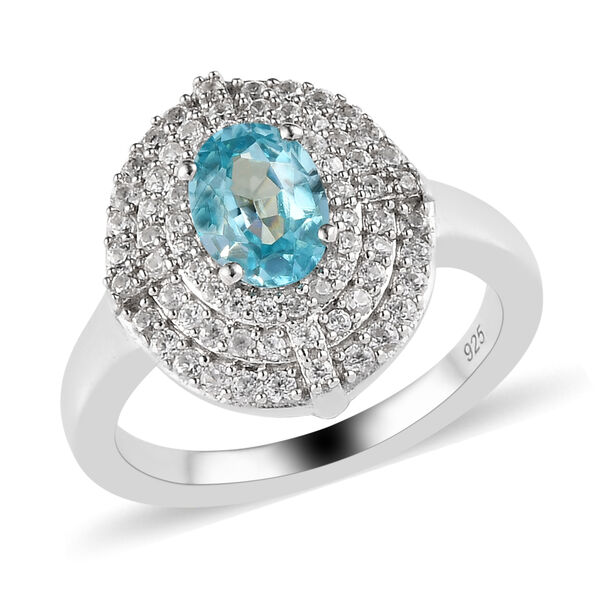 Kambodschanischer blauer und weißer Zirkon Halo-Ring, 925 Silber platiniert  ca. 1,93 ct image number 4
