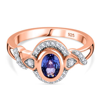 Tansanit und Zirkon-Ring, 925 Silber ros&eacute;vergoldet  ca. 0,87 ct