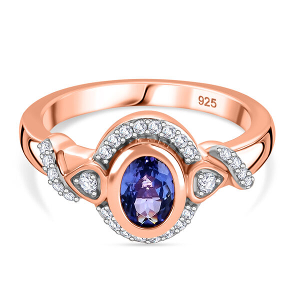 Tansanit und Zirkon-Ring, 925 Silber ros&eacute;vergoldet  ca. 0,87 ct