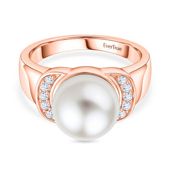 EVER TRUE S&uuml;&szlig;wasser Perle (10.5-11 mm), Wei&szlig;er Zirkon Ring Nickelfreies Messing (Gr&ouml;&szlig;e 19.00), Ros&eacute;farben
