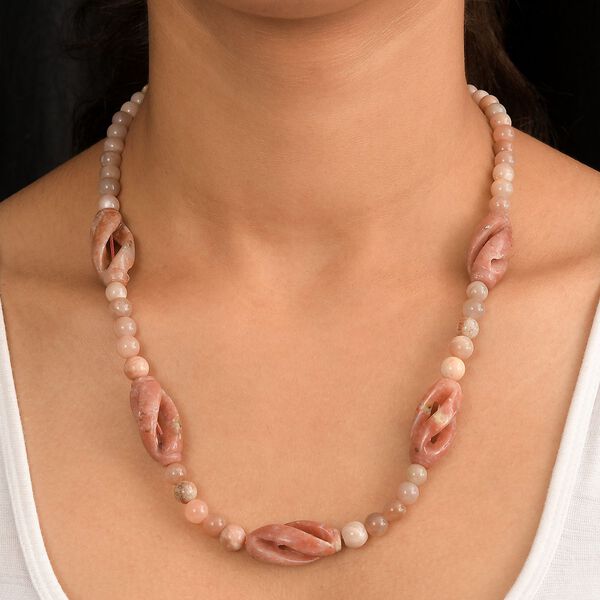 Gewürz Jaspis und Pfirsich Mondstein 50cm Halskette - 256 ct. image number 3