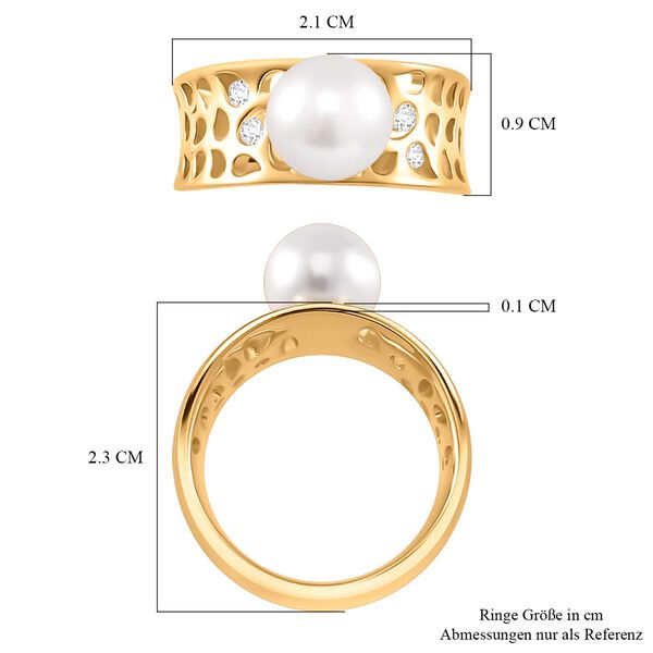 Wei&szlig;e Muschelkernperle, Moissanit Ring 925 Silber 750 Gelbgold Vermeil (Gr&ouml;&szlig;e 16.00) image number 6