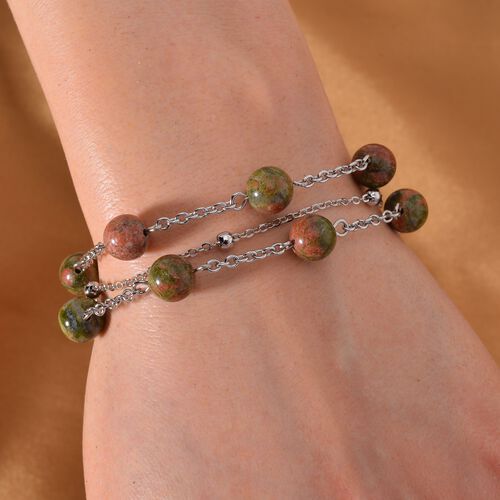 Unakite Armband ca. 19 cm Reiner Edelstahl ca. 56.40 ct image number 1