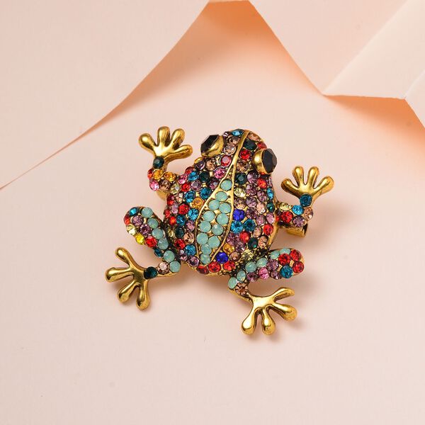 Mehrfarbiger Kristall Brosche Antikes Gold, Froch image number 2