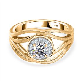 Moissanit Ring 925 Silber 750 Gelbgold Vermeil (Größe 18.00) ca. 0.60 ct