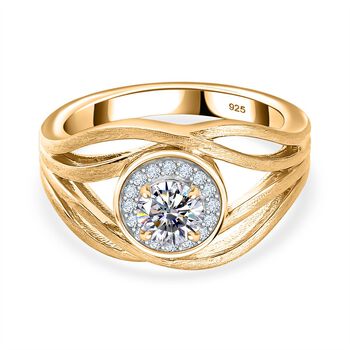 Moissanit Ring 925 Silber 750 Gelbgold Vermeil (Gr&ouml;&szlig;e 18.00) ca. 0.60 ct