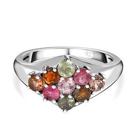 Mehrfarbiger-Turmalin Ring, 925 Silber platiniert, (Größe 18.00), ca. 0.97 ct