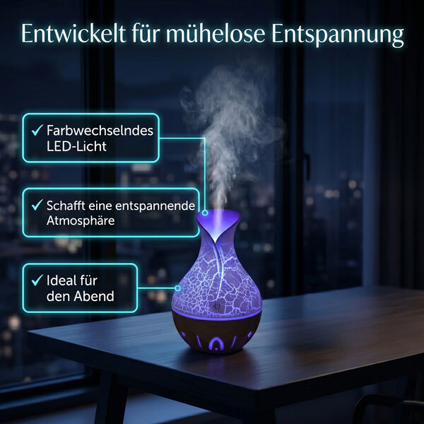 LIVMORE Luftbefeuchter mit 7 &auml;therischen &Ouml;len, 200ml Wasserkapazit&auml;t, Braun image number 3