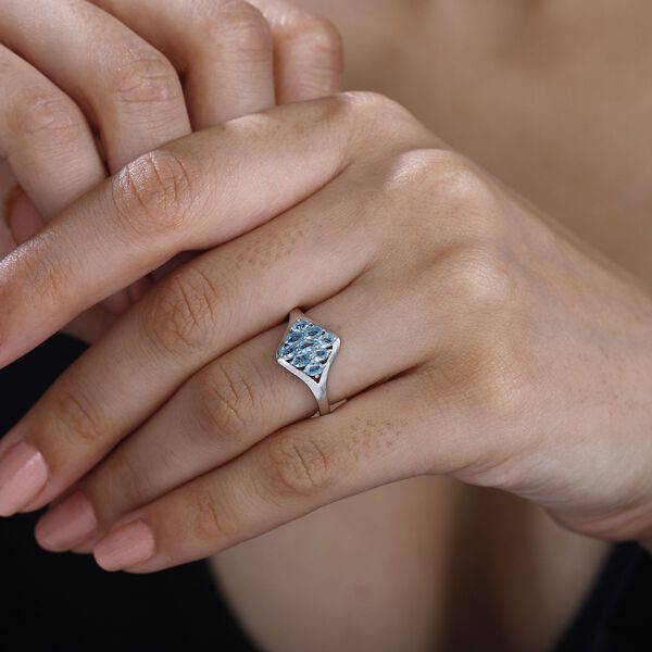 Paraiba-Apatit Ring 925 Silber platiniert (Gr&ouml;&szlig;e 18.00) ca. 0,73 ct image number 3