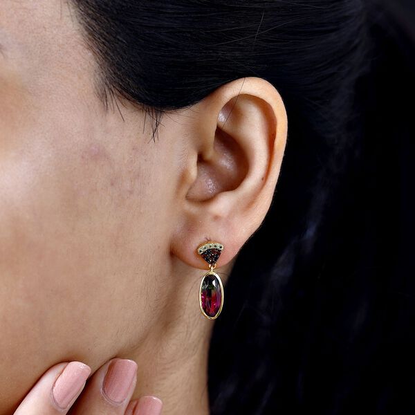 Wassermelonen Quarz Triplett und Multi-Edelstein-Ohrringe - 6,13 ct. image number 3