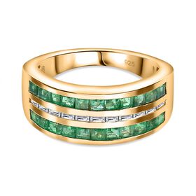 AAA Smaragd, Weißer Zirkon Ring, 925 Silber Gelbgold Vermeil, (Größe 18.00) ca. 1.41 ct