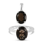2er-Set Rauchquarz-Ring und Anhänger, 925 Silber ca. 6,78 ct