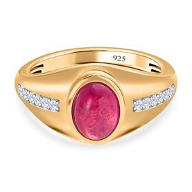 Afrikanischer Rubin (Fissure gefüllt), weißer Zirkon Ring, 925 Silber Gelbgold Vermeil (Größe 20.00) ca. 2.18 ct