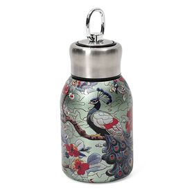 Doppelwandige Edelstahl-Trinkflasche, 260ml, mit Pfauenmotiv