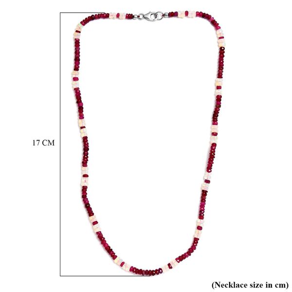 Afrikanischer Rubin (Fissure gef&uuml;llt), Nat&uuml;rlicher, &auml;thiopischer Welo Opal Halskette ca. 45 cm 925 Silber rhodiniert ca. 60.40 ct image number 5
