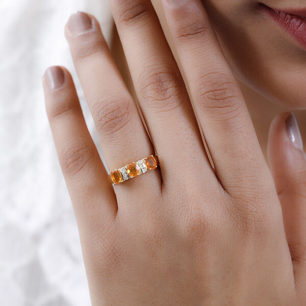 Salamanca Feueropal, wei&szlig;er Zirkon Ring, 925 Silber vergoldet (Gr&ouml;&szlig;e 20.00), ca. 0.93 ct image number 3