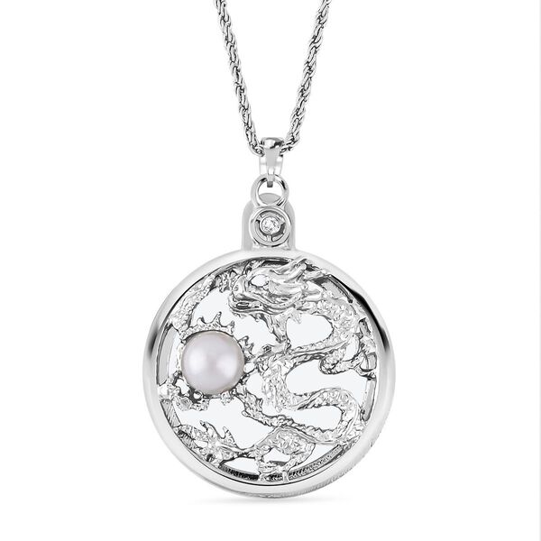 Perle und Kristall-Drachenmotiv-Anh&auml;nger mit 60+5cm Kette