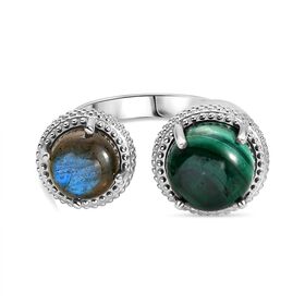 Malachit, Labradorit Ring Messing (Größe 18.00) ca. 7,94 ct