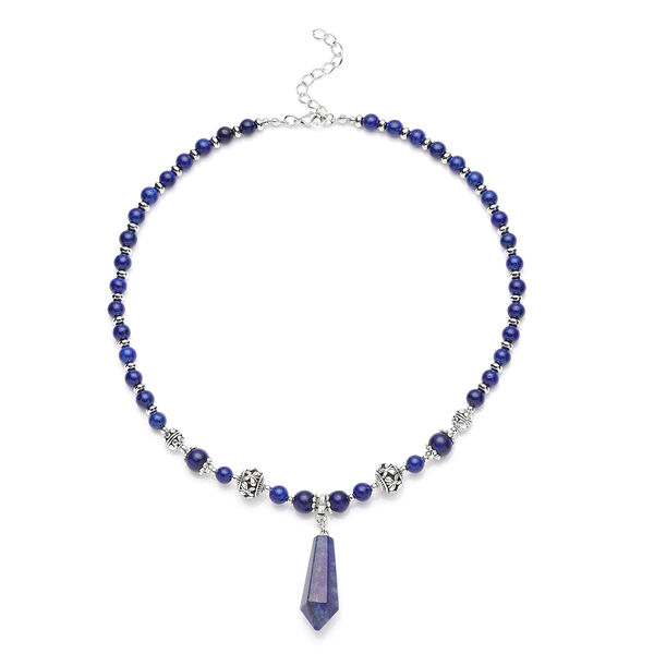 Lapislazuli Halskette, ca. 45 cm, silberfarben ca. 101.00 ct