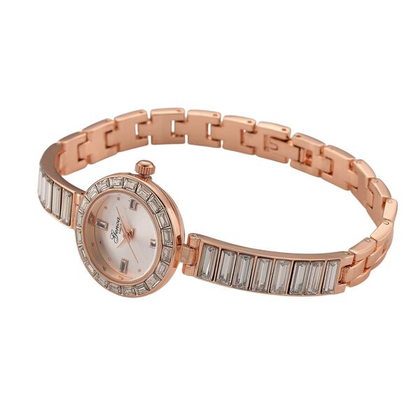 GENOA Time V2, Wei&szlig; diamantfarbene Zirkonia, Kristalluhr, japanisches Uhrwerk, 316L Edelstahl, Rosa image number 6