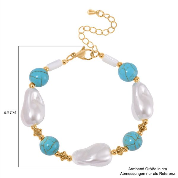 Wei&szlig;es Muschelkernperle und blaues Howlit Armband, 18+5 cm image number 5