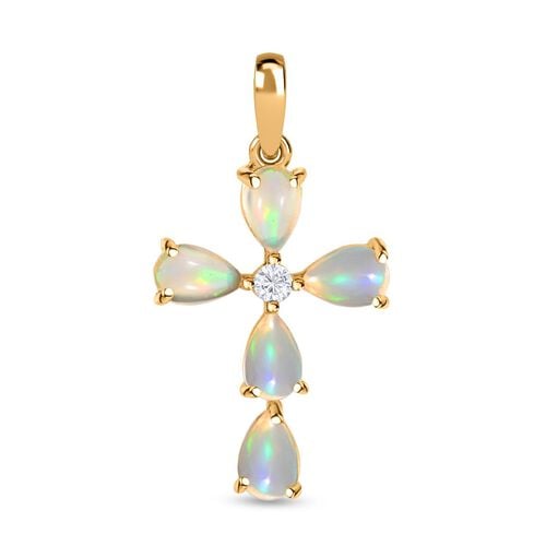 Natürlicher, äthiopischer Welo Opal Kreuz-Anhänger, 925 Silber vergoldet ca. 1.41 ct image number 0