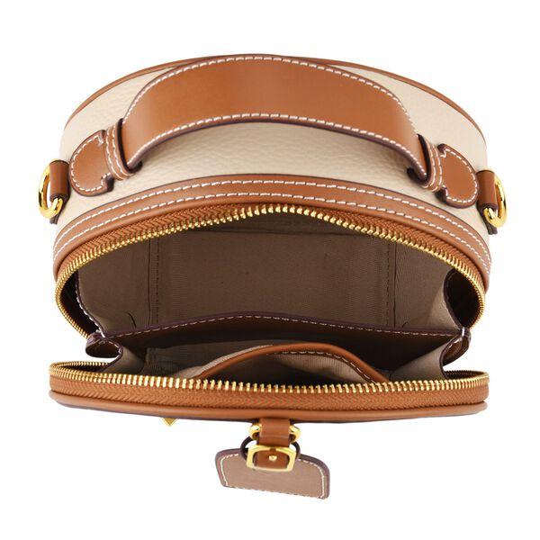 Echtleder Crossbody Tasche, 11x8x16cm, Beige Braun image number 5