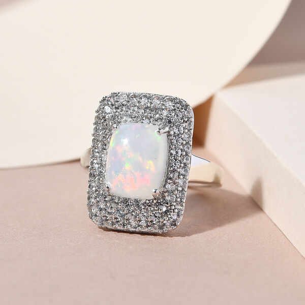 Natürlicher, äthiopischer Opal und Zirkon-Ring, 925 Silber platiniert  ca. 3,33 ct image number 2