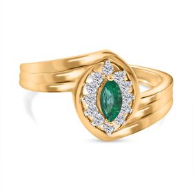 AAA Kagem Sambischer Smaragd, Weißer Zirkon Ring, 925 Silber Gelbgold Vermeil (Größe 16.00) ca. 0.48 ct