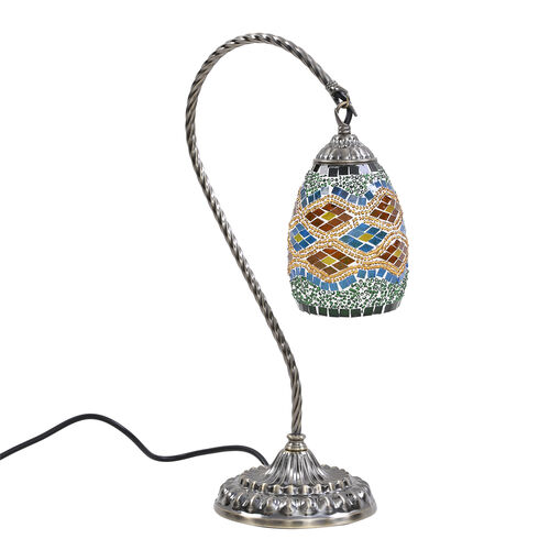 Handgefertigte orientalische Mosaik Glas Tischlampe - Lampenschirm Form, Größe 15x15x50 cm, Türkis image number 1