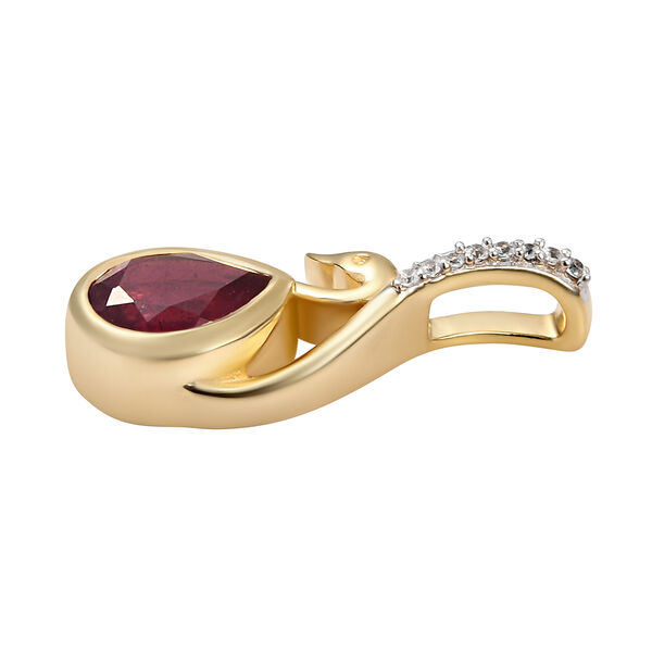 Afrikanischer Rubin (Fissure gef&uuml;llt) und wei&szlig;er Zirkon-Anh&auml;nger, 925 Silber vergoldet ca. 1,71 ct image number 4