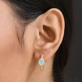 D'Joy AA Nat&uuml;rlicher, &auml;thiopischer Welo Opal, Wei&szlig;er Zirkon Ohrringe 925 Silber vergoldet ca. 0.80 ct