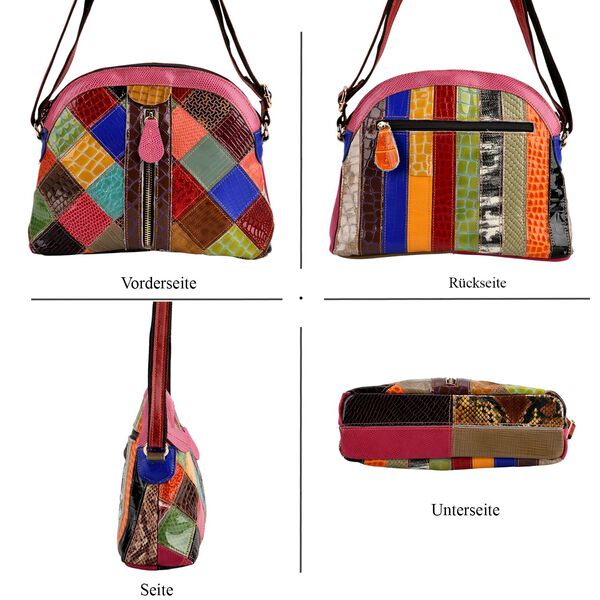 CHAOS BY ELSIE Leder Crossbody Tasche mit RFID Schutz und Rei&szlig;verschlussf&auml;chern 19 x 11 x 20 cm Multicolor Rautenmuster image number 4