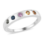 Mehrfarbig Saphir 5 Stein Band Ring 925 Silber Platin-Überzug image number 3