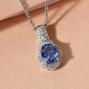 Tansanit und Zirkon Anh&auml;nger mit Silberkette 45 cm 925 Silber platiniert ca. 1,58 ct