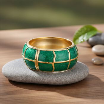 Emaille-Armreif mit Karomuster, ca. 18,5 cm, gr&uuml;n emailliert