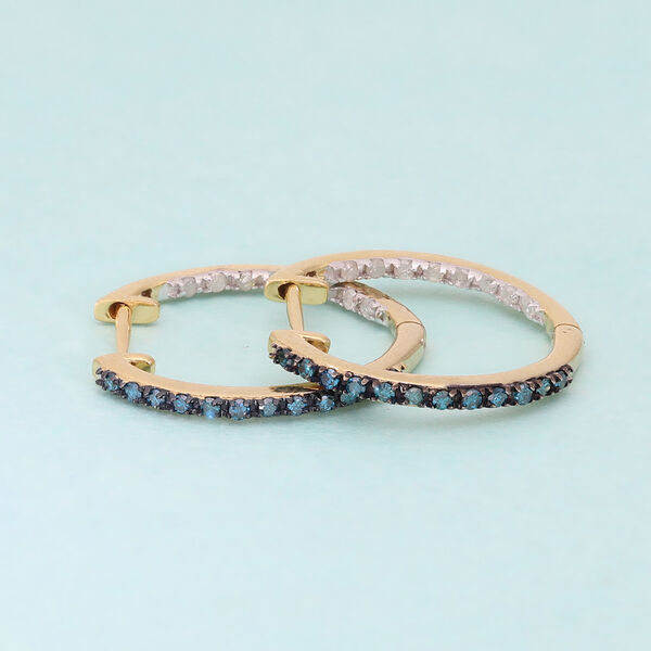 Blaue und wei&szlig;e Diamant-Creolen in Silber image number 2