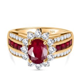 Königliche Eleganz - AA Afrikanischer Rubin (Fissure gefüllt) Ring, 925 Silber 750 Gelbgold Vermeil (Größe 17.00) ca. 4.12 ct