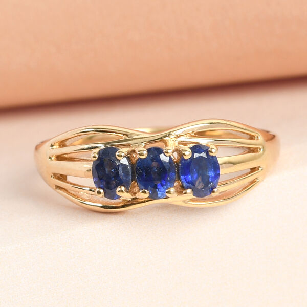 Masoala Saphir (Fissure gefüllt) 3 Stein Ring 925 Silber vergoldet image number 2