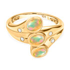 AA Natürlicher, äthiopischer Welo Opal, Weißer Zirkon Ring 925 Silber vergoldet (Größe 16.00) ca. 0,76 ct