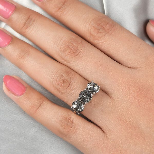 LUSTRO STELLA &Ouml;sterreichischer Schwarzem Diamant Kristall Ring 925 Silber Platin-&Uuml;berzug image number 3