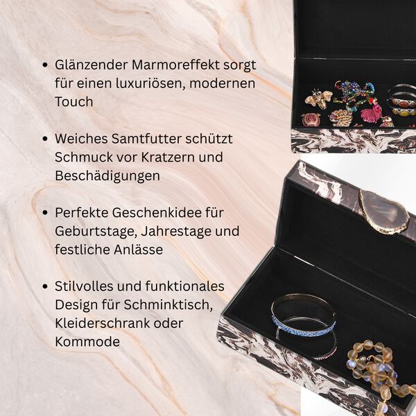 2er-Set Glas-Schmuckbox mit Marmormuster, 28x18x10cm (L) und 21x12x7cm (S), Schwarz image number 2