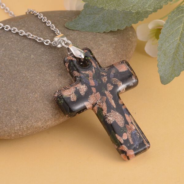 Kreuz-Anh&auml;nger im Murano-Stil  mit 60cm Kette, Schwarz image number 3