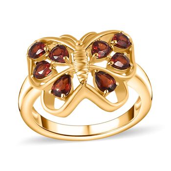 Nat&uuml;rlicher Mosambik Granat Ring, 925 Silber 750 Gelbgold Vermeil (Gr&ouml;&szlig;e 18.00) ca. 1.64 ct